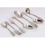 Assorted Victorian thread and fiddle pattern flatware to include three table spoons, a toddy ladle,