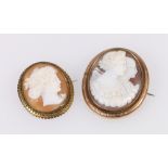 Italian oval cameo brooch, depicting two ladies, 5.5cm and another of a classical maiden, 4.5cm.