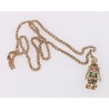9ct gold curb link necklace, with gem set clown pendant, hallmarked, 29g gross.