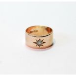 9ct gold band ring with star-set old-cut diamond brilliant, 1912, 6.5g.