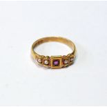 15ct gold ring with pearls and a ruby. Condition Report Size Q, 2.