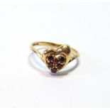 9ct gold ring with six garnets upon a heart. Condition Report Size M½, 2.