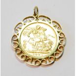 Sovereign, 1894, in 9ct gold detachable pendant mount.