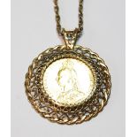 Sovereign, 1891, in 9ct gold detachable pendant mount with necklet.