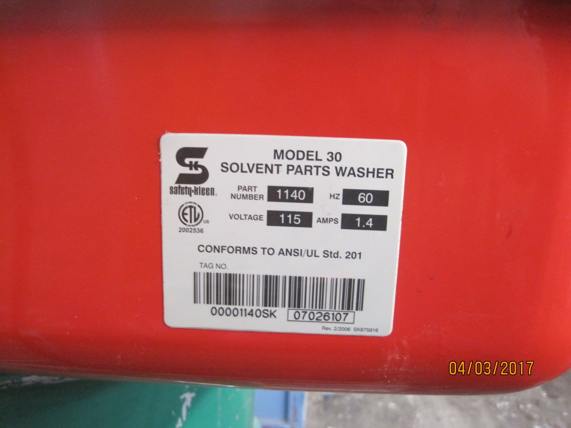 Satety-Kleen Model 30 Solvent Parts Washer - Image 2 of 2