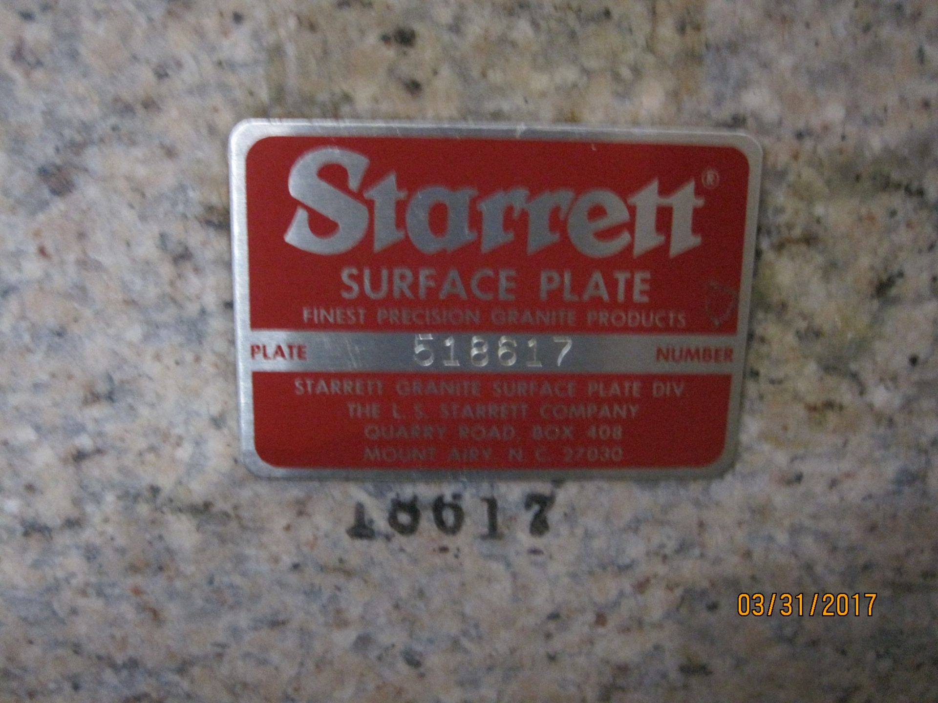 Starrett 36x24 Granite Surface Plate S/N 518617 - Image 3 of 3