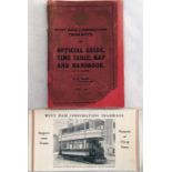 West Ham Corporation Tramways items comprising a June 1908 OFFICIAL GUIDE, TIME TABLE, MAP &