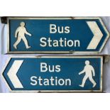 A local authority DIRECTION SIGN 'Bus Station'. A double-sided cast-alloy sign manufactured by the