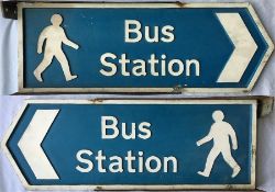 A local authority DIRECTION SIGN 'Bus Station'. A double-sided cast-alloy sign manufactured by the