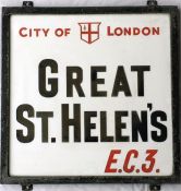 A City of London STREET SIGN from Great St Helen's, EC3, a small thoroughfare off Bishopsgate in
