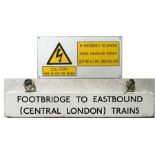 London Underground ENAMEL SIGN 'Footbridge to Eastbound (Central London) Trains', flanged, double-