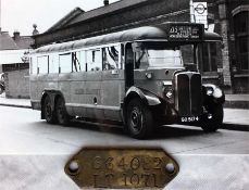 London Transport brass CHASSIS TAG, aka a DUMB-IRON PLATE, for single-deck bus LT 1071 accompanied