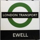1950s/60s London Transport enamel BUS STOP SIGN ' London Transport - Ewell' from a 'Keston' wooden