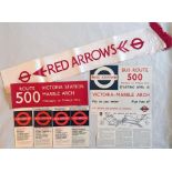 London Transport Red Arrow material comprising items from the 1966 launch: a silk sash with tassles,