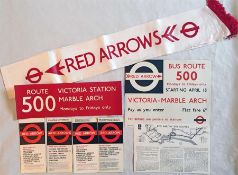 London Transport Red Arrow material comprising items from the 1966 launch: a silk sash with tassles,