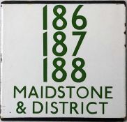 London Transport bus stop enamel E-PLATE for Maidstone & District services 186, 187 & 188 with the