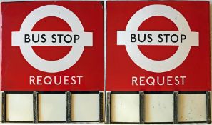 London Transport enamel BUS STOP FLAG 'Request'. A hollow 'boat'-style flag in E3 size with fittings