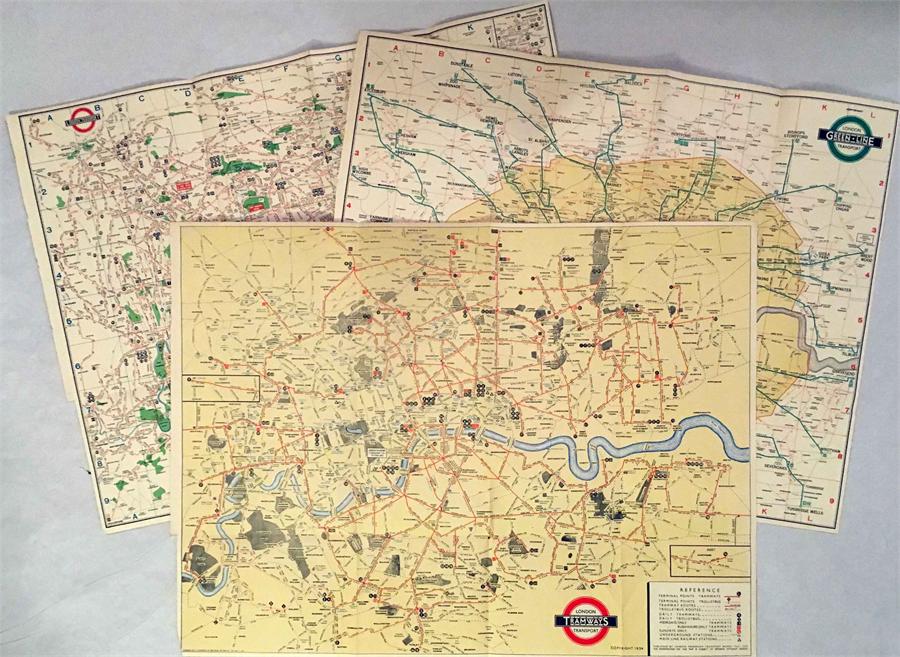 1934 London Transport Bus, Tramways & Green Line MAPS. Special printings produced to accompany the