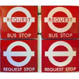 A pair of London Transport enamel BUS STOP FLAGS, both boat-style (hollow, double-sided), '