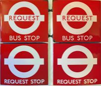 A pair of London Transport enamel BUS STOP FLAGS, both boat-style (hollow, double-sided), '