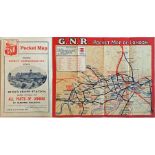 1913 GNR (Great Northern Railway) POCKET MAP 'showing direct communication between King's Cross