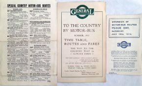 Early London General Omnibus LEAFLETS comprising 'Special Country Motor-Bus Routes dated 1/6/13 (