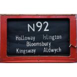 London Transport RT/RTL/RTW bus SIDE DESTINATION BLIND BOX, mounted in a wooden frame (minus