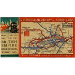 1924 Metropolitan Railway small POCKET CARD MAP "How to get to and from the British Empire