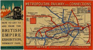 1924 Metropolitan Railway small POCKET CARD MAP "How to get to and from the British Empire