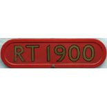 London Transport RT-type BONNET FLEETNUMBER PLATE from Saunders 'roofbox'-bodied RT 1900. The