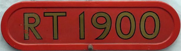 London Transport RT-type BONNET FLEETNUMBER PLATE from Saunders 'roofbox'-bodied RT 1900. The