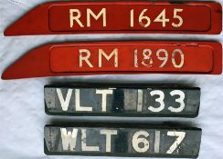 London Transport Routemaster items (1980s withdrawals) comprising BONNET FLEETNUMBER PLATES (c/w