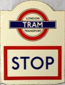 1930s London Transport enamel TRAM STOP SIGN in the early 'tombstone' design inherited from the