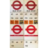 A pair of London Transport enamel BUS STOP FLAGS, both E9-size, boat-style (hollow, double-sided),