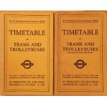 Pair of London Transport OFFICIALS' TIMETABLES of Trams and Trolleybuses, the issues dated October