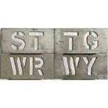 London Transport bus GARAGE STENCIL PLATES for ST (Staines), TG (Tring), WR (Windsor) and WY (