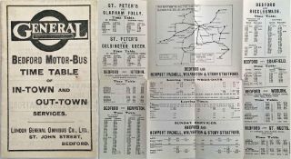 London General Omnibus Company 1913 BEDFORD MOTOR-BUS TIME TABLE of in-Town and out-Town Services. A