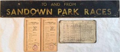 London Transport RT bus items comprising a SLIPBOARD 'To & from Sandown Park Races', a driver's/