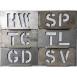 London Transport bus GARAGE STENCIL PLATES for HW (Southall), SP (Sidcup), TC (South Croydon), TL (