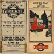 London General Omnibus Company pocket MAP AND GUIDES dated February 1914 and Winter 1919-1920. The