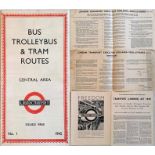 London Transport EPHEMERA comprising WW2 "BUS TROLLEYBUS & TRAM ROUTES - CENTRAL AREA", issue No