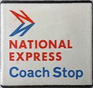 London Transport coach stop enamel E-PLATE 'National Express Coach Stop' in the red & blue of the