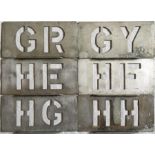 London Transport bus GARAGE STENCIL PLATES for GR (Garston), GY (Grays), HE (High Wycombe), HF (