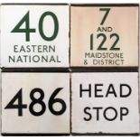 Selection of London Transport bus stop enamel E-PLATES for routes 40 Eastern National, 7 & 122