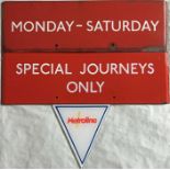 London Transport bus stop enamel Q (G)-PLATES 'Monday - Saturday' and 'Special Journeys Only' in