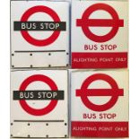 A pair of London Transport enamel BUS STOP FLAGS, both E3-size, boat-style (hollow, double-sided),