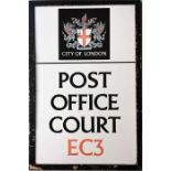 A City of London enamel STREET SIGN for Post Office Court, EC2, a small thoroughfare off King