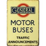 London General Omnibus Company 1920s ENAMEL SIGN ''MOTOR BUSES - TRAFFIC ANNOUNCEMENTS'' believed to