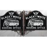 Early 1930s ENAMEL SIGN 'Black & White Motorways Ltd - Booking Office' with the company's famous