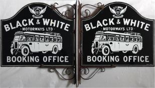 Early 1930s ENAMEL SIGN 'Black & White Motorways Ltd - Booking Office' with the company's famous